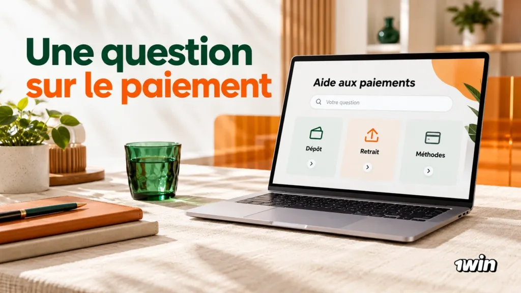 Ordinateur présentant une page d’aide aux paiements avec dépôt, retrait et méthodes.